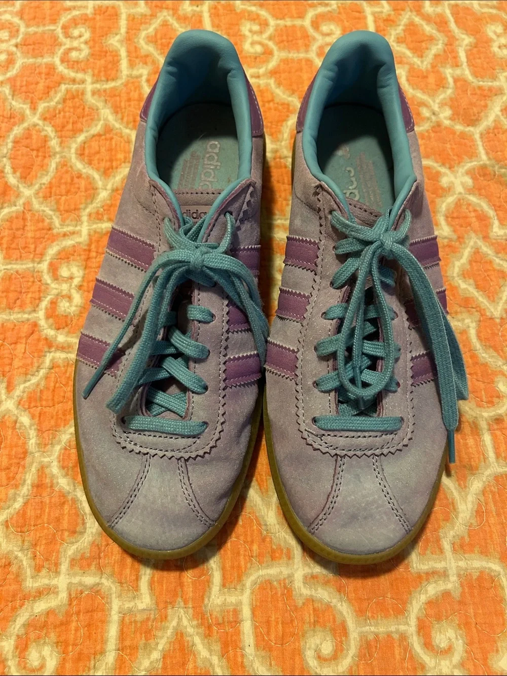 Adidas Lavender Suede Gum Sole Samba Sneakers with Teal Accents